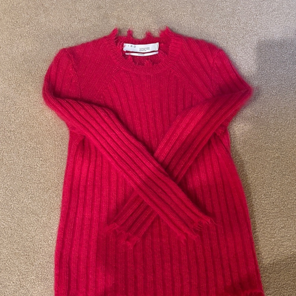 IRO Hot pink Mohair Fringe Crew Neck Sweater